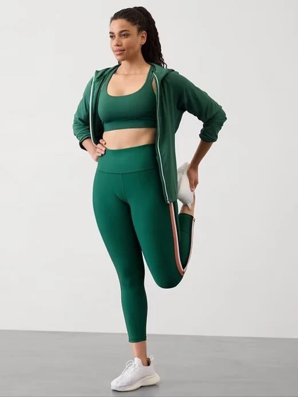 Athleta Interval Side Stripe Tight Leggings XS Regular High Rise Green Pink